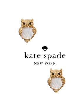 Kate Spade Into The Woods Owl Stud Earrings NWT Gold Mother of Pearl